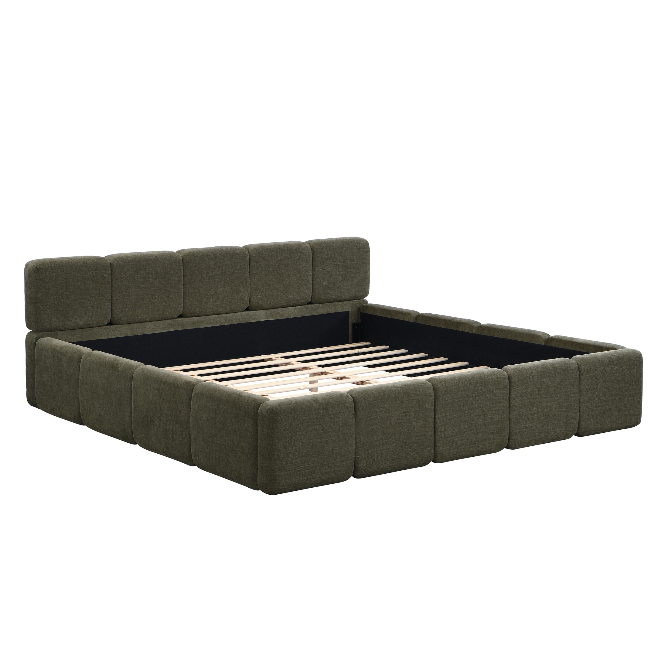 Christopher Knight Home 88.39" King Size Bed Frame, Thick Headboard Footboard, Linen Blend Upholstery, Green