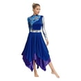thumbnail image 4 of dPois Women's Praise Dance Dress Irregular Flowy Skirt Long Sleeve Worship Liturgical Dancewear Blue XL, 4 of 7