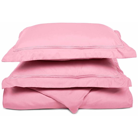 2-Line Microfiber Wrinkle-Resistant Duvet Cover and Embroidered Pillow Sham Set Pink / Full/Queen