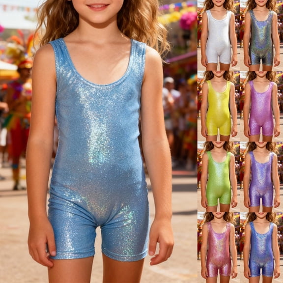 Hpapadks Ballet Leotards for Girls Dance Performance Sequin Tank Bodysuit with Shorts Sleeveless Stretch Fit Leotard Girls Dresses Black 100