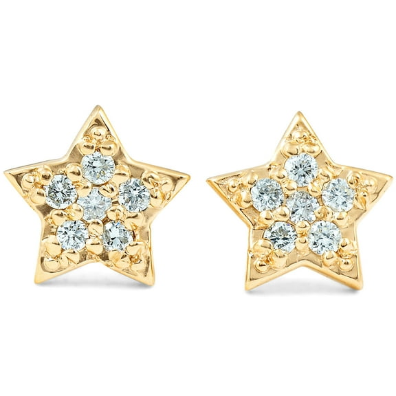 Pompeii 14K Yellow Gold Diamond Pave Petite Star Studs Dainty High Polished 6.5MM