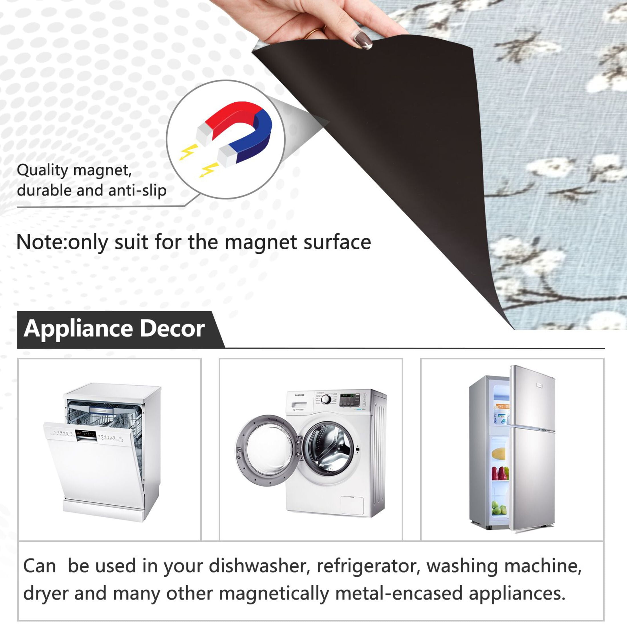 Dishwasher Magnetic Sticker 23x26 Inch Refrigerator Magnetic Sticker Washing Machine Magnetic Sticker Kitchen Panel Magnetic Sticker Home Decor Pretty White Cloth Flowers