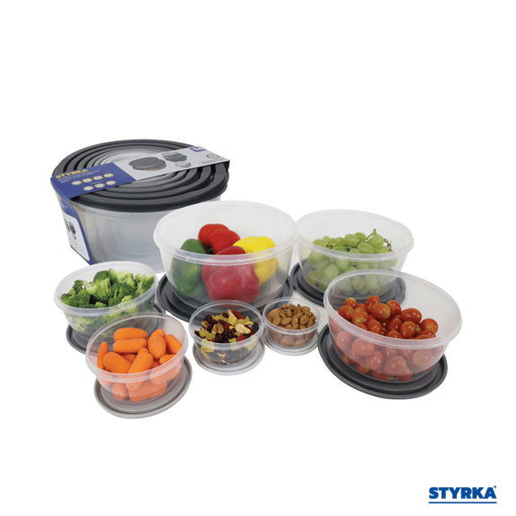Set 7 Contenedores Reutilizables De Plástico Circulares STYRKA de 14 piezas De cocina Con Tapa Color Gris