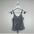 thumbnail image 3 of LOVE FIRE Womens Gray Stretch Ruched Fitted Tie Spaghetti Strap V Neck Tank Top Juniors M, 3 of 4