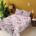 thumbnail image 2 of Ambesonne Spring Fitted & Flat Sheet with Shams 4 Pcs Set, Butterfly Bird Flower Plot, Queen, Pastel Pink and Sage Green, 2 of 5