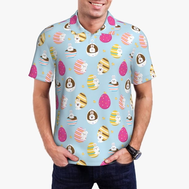 Balery Happy Easter Camisa Polo de Hombre con Estampado, de Manga Corta y Tejido Medio, Camisa Tipo Golf Polo-3X-Large