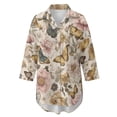 thumbnail image 4 of Xoenoiee Butterfly Peony Flower Print Women Beach Cover Ups Shirt V Neck Button Down Swimsuit Coverup Summer Swimwear Long Sleeve Cover Up Dress Plus Size, M, 4 of 7