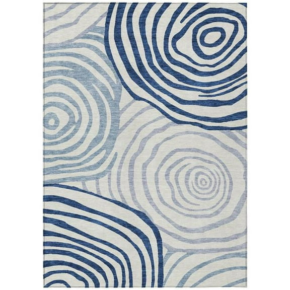 HomeRoots 585843 10 x 14 ft. Abstract Washable Indoor & Outdoor Rectangle Area Rug, Ivory & Navy Blue