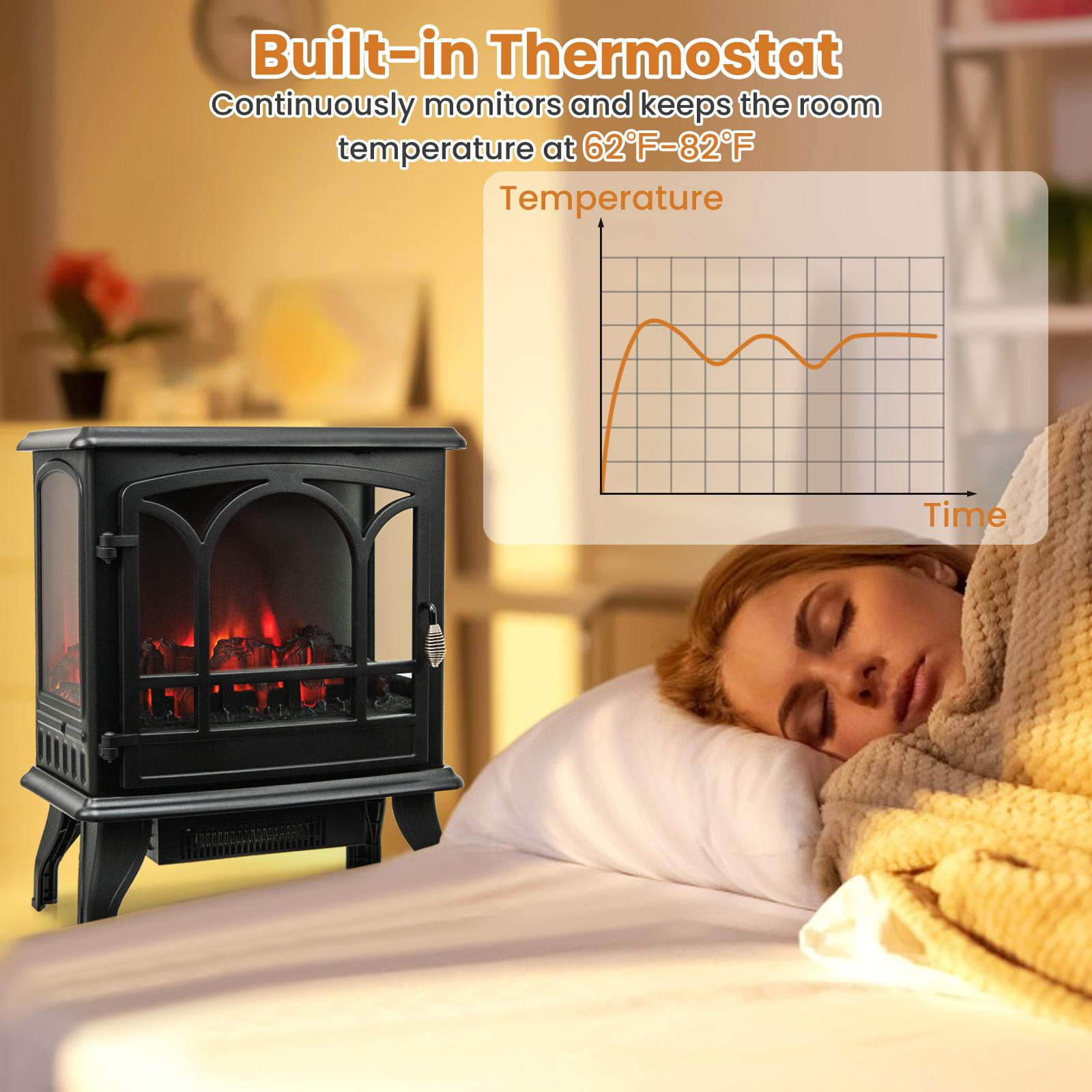 Giantex Electric Fireplace Stove, Freestanding Compact Space Heater w/3-Sided View, Remote Control, 0.5-6H Timer