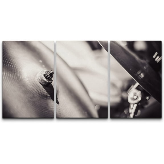 wall26 Canvas Print Wall Art Set Close Up of Black & White Drum Set Music Instruments Photography Realism Chic Scenic Dark Duotone Ultra for Living Room, Bedroom, Office - 24"x36"x3