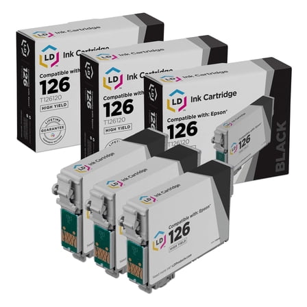 LD Replacement for Epson 126 Ink Cartridges T126 High Yield (Black, 3-Pack)