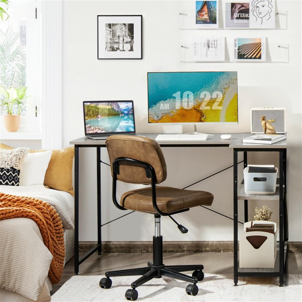 Demi Bonn 48" Reversible L Shaped Computer Desk with Adjustable Shelf, Small Home Office Desk Study Writing Table, Gray