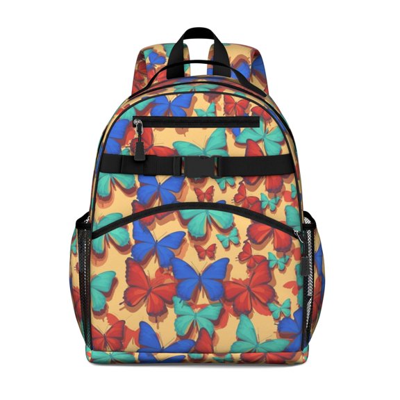 Colorful Butterfly Pattern Cute School Backpack Bag for School with Padded Back and Adjustable Shoulder Straps 15.25"x11.5"x5.25"