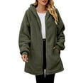 thumbnail image 5 of Women's Hooded Double Sided Fleece Coat, Mid Length Plush Jacket, Full Zip Front Long Sleeve Outerwear, Soft Brushed Lining Casual Coat, Warm Everyday Wear with Hood Blackish Green XXXL, 5 of 8