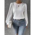 thumbnail image 5 of Women'S Long Sleeve Scoop Neck Pleated Front Fitted Blouse Tops White S, 5 of 8