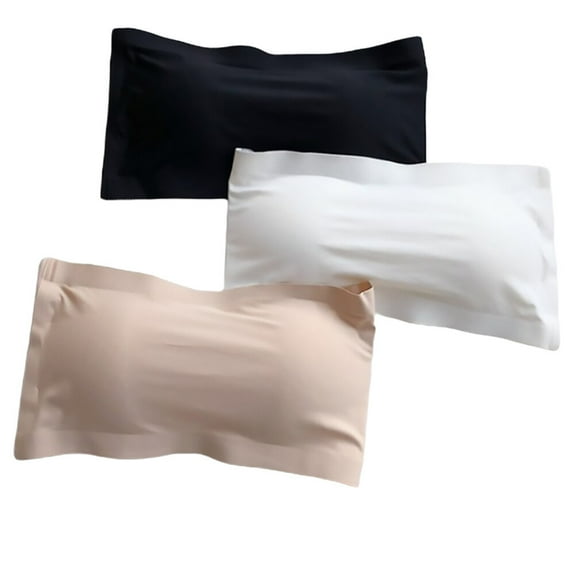 WASHWEPE 3Set Tube Top Bralette Nylon Black Strapless Traceless Anti-see-through for Women Daily Use