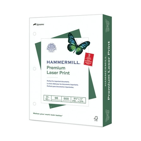 Hammermill Printer Paper, 24lb Premium White Laser Print, 8.5x11, 3 Hole Punch, 1 Ream, 500 Sheets