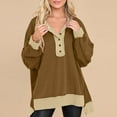 thumbnail image 2 of Yuyuzo Oversized Sweatshirt for Women Casual Long Sleeve Button V Neck Color Block Pullover Tops, 2 of 7