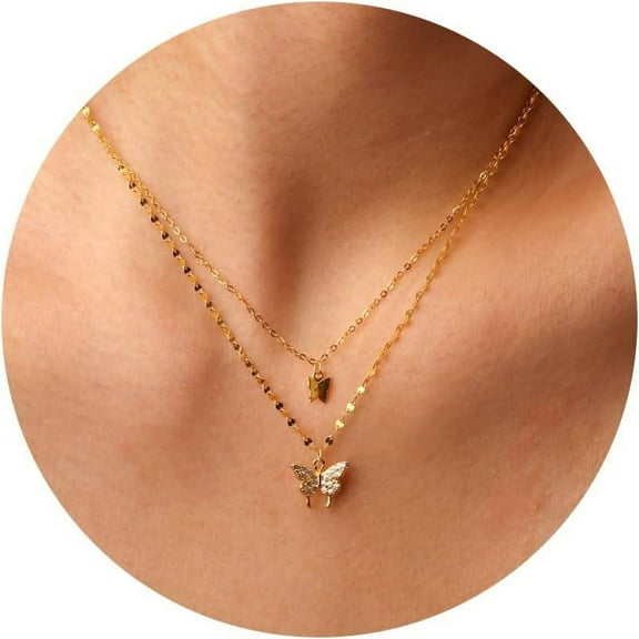 Butterfly Necklaces for Women - Gold Butterfly Necklace 14K Gold Plated Dainty Gold Necklace Jewelry for Women