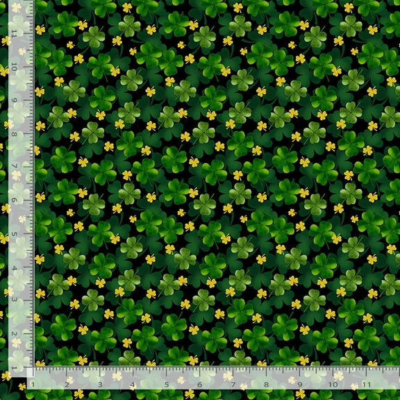 Cotton Lucky and I Gnome It Shamrocks on Black St. Patrick's Day Four Leaf Clovers Timeless Treasures Green Cotton Fabric Print by the Yard (GAIL-CD3357-BLACK)