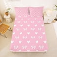 thumbnail image 5 of Manfei Pink Bow Heart Full Size Sheets For Girls,Dreamy Princess Style Print Bed Sheets For Kids,4-Piece, 5 of 6