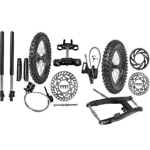 Front Forks Triple Tree  Rear Swingarm   17" 14" Wheel 90/100-14 70/100-17 Tire Rim 15mm Axle Disc Brake Assembly for Pit Dirt Bike Apollo Taotao 125cc 140cc 150cc 160cc
