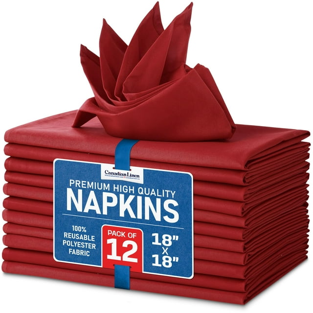 Canadian Linen Serviettes de Table Rouges, 18"x18 Pouces, Lot de 12 Serviettes de Table en Polyester Réutilisables et Lavables pour Banquets, Dîners de Mariage, Fêtes de Villégiature