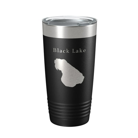 Black Lake Map Tumbler Travel Mug Insulated Laser Engraved Coffee Cup Michigan 20 oz Black
