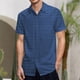 thumbnail image 2 of Camisas Oversize Hombre Camisa de vestir de manga corta para hombre Camisa con estampado de lunares de ajuste regular con bolsillo Camisa con botones informales (Dark Blue, XXL), 2 of 5