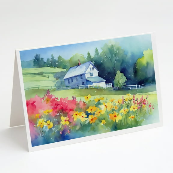 Massachusetts Mayflowers in Watercolor Greeting Cards and Envelopes Pack of 8 7 in x 5 in