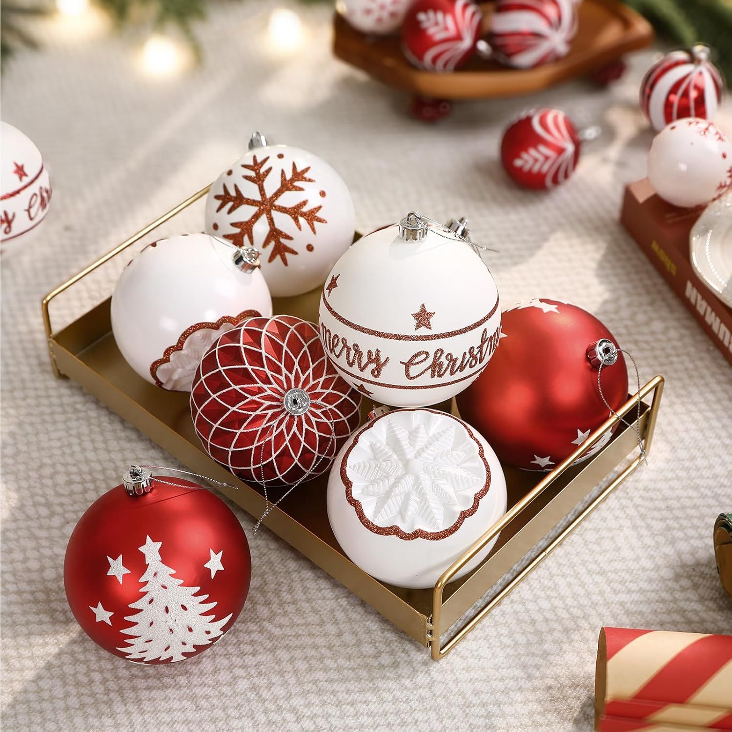 100MM/4 Inch 9PCS Large Christmas Balls Ornaments, Shatterproof Plastic Hanging Big Baubles Set for Xmas Tree Decoration Holiday Party Wedding Decorations with Hook