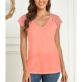 thumbnail image 4 of Camisa de encaje para mujer, escote en V profundo, ajuste holgado, color sólido, transpirable, blusa informal de verano para uso diario, naranja S, 4 of 8
