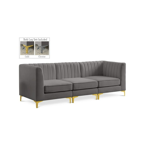 Meridian Furniture Alina Grey Velvet Modular Sofa