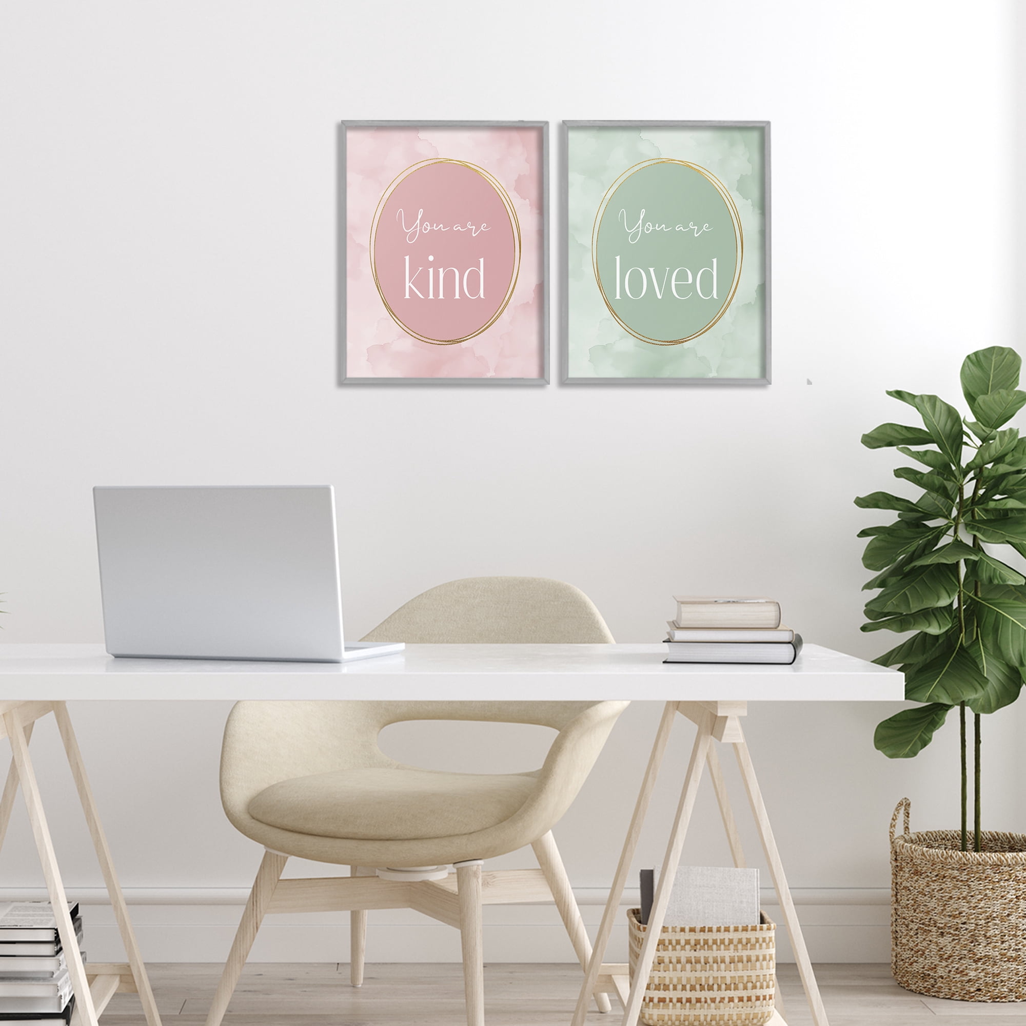Stupell Industries Pastel Golden Affirmations 2 Piece Gray Framed Giclee Art Set, design by Christine Simpson Art