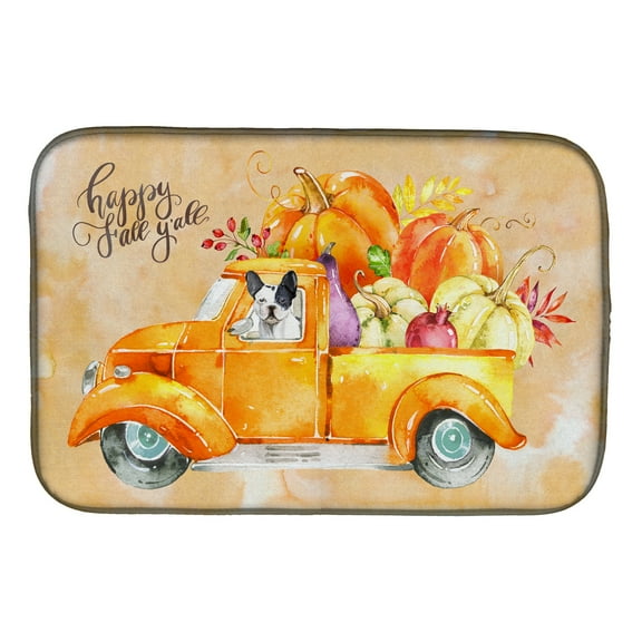 Carolines Treasures CK2656DDM Fall Harvest French Bulldog Dish Drying Mat 14 x 21" multicolor