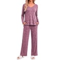 thumbnail image 4 of Fantaslook Soft Pajamas for Women Set Side Slits Long Sleeve Sleepwear 2 Piece Lounge Sets with Pockets, 4 of 11