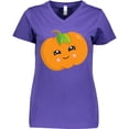thumbnail image 3 of Inktastic Smiling Pumpkin, Halloween, Orange Pumpkin Women's V-Neck T-Shirt, 3 of 5