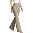 thumbnail image 5 of Miluxas High Waist Flare Dress Pants for Women Stretchy Wide Leg Bootcut Trousers with Pockets Casual Business office Work Pants Streetwear Khaki, 5 of 6