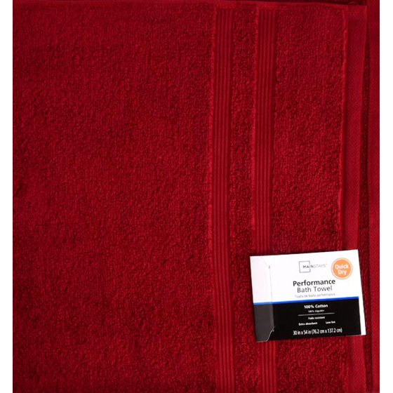 Mainstays Performance Quick Dry Solid Bath Towel Red Sedona