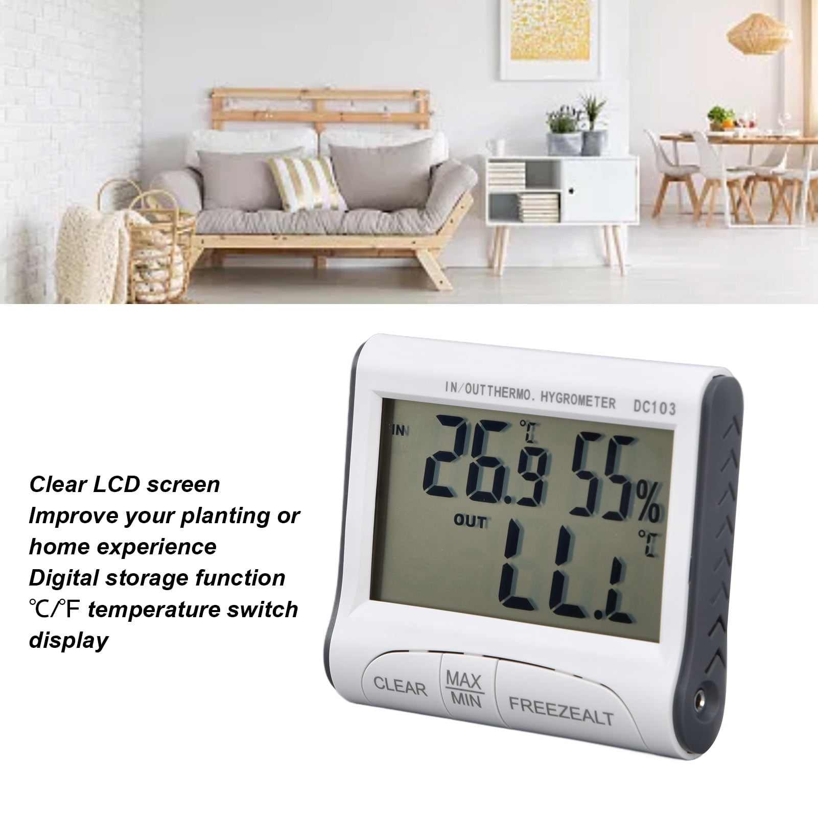 Indoor Thermometer, Dual Screen Display Plastic Material 8x7x1.6cm Humidity Meter Digital Storage Function  For Recording For Measurement