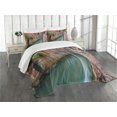 thumbnail image 3 of Ambesonne Venice Quilted Bedspread Set 3 Pcs, Scenic Canal Buildings, King Size, Jade Green Dark Coral, 3 of 5