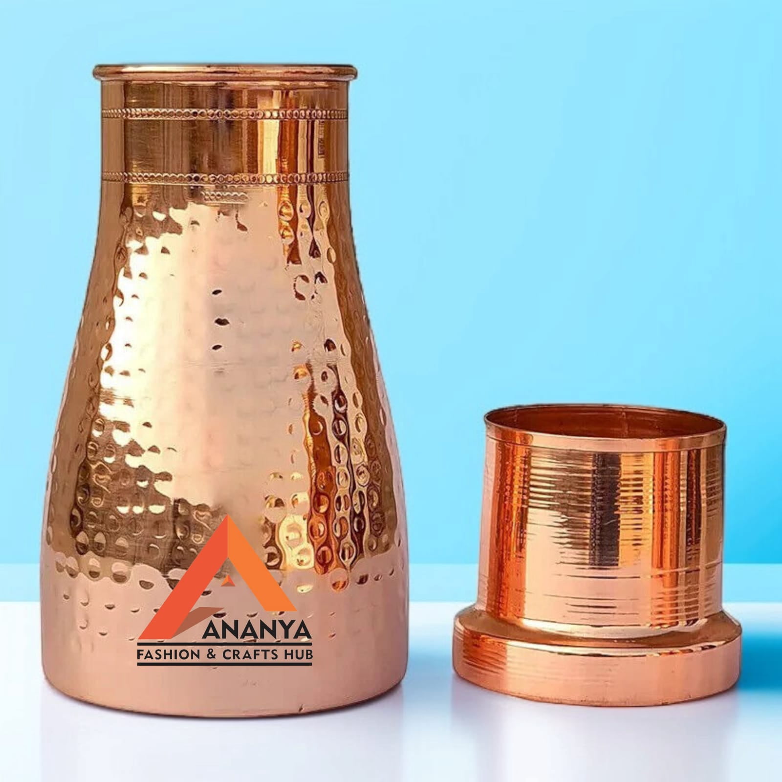 Hammered Copper Bedroom Water Bottle 34 Oz Ayurvedic Pure Copper Vessel For Drinking Health Benefits