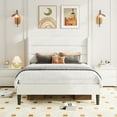 thumbnail image 2 of Amolife Full Size Platform Bed Frame with Velvet Upholstered Wingback Headboard, No Box Spring Needed, Off-white, 2 of 9
