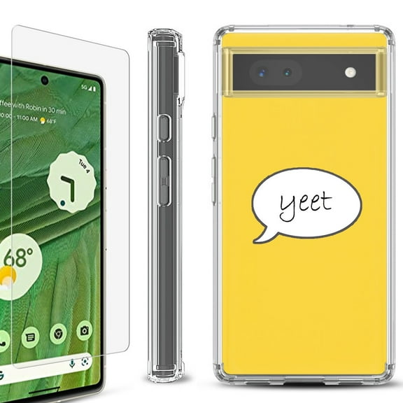 Shockproof Bumper Phone Case for Google Pixel 6a, with Tempered Glass Screen Protector, by OneToughShield ® - Yeet