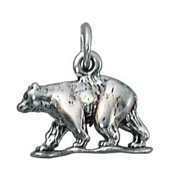 Sterling Silver 16" .8mm Box Chain Walking Bear Pendant Necklace