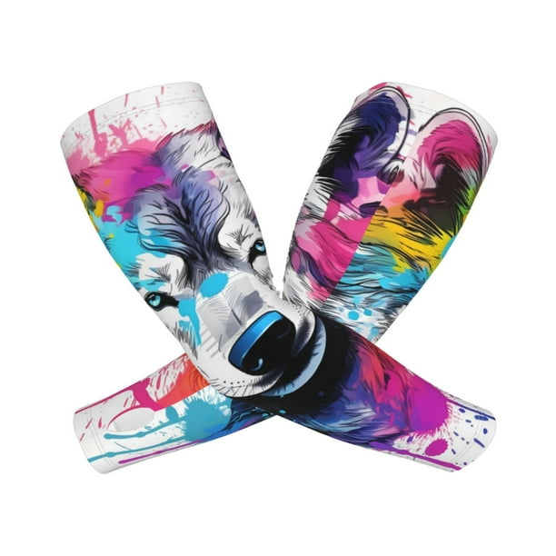 Balery Cool Colorful Wolf Mangas Refrescantes para Brazos para Hombre y Mujer – Transpirables y Absorbentes de Humedad para Mujeres, Hombres y Niños