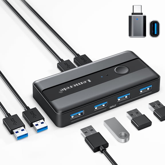 Lemorele USB 3.0 Switch, USB Switcher 2 Computers Share 4 USB for PC Mouse Keyboard Printer, USB Switch Selector Compatible with Windows, Mac, Linux