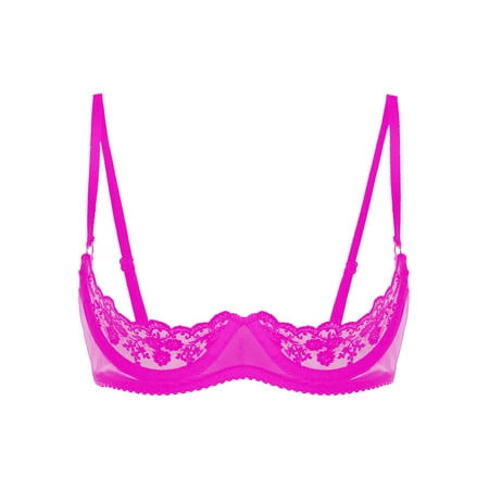 

iiniim Woman s Lace Sheer Push Up Shelf Bra Lingerie Underwired Balconette 1/4 Cup Hollow Out Bralette