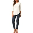 thumbnail image 2 of INSPIRE CHIC Women's Tops Round Neck 3/4 Sleeve Button Decor Irregular Hem Casual Style Blouse S White, 2 of 7