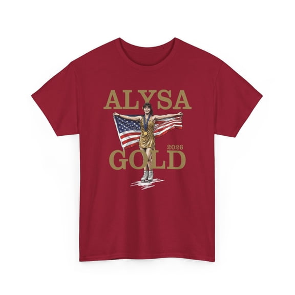 2026 Figure Skating Gold Medal Alysa Cartoon Unisex Heavy Cotton Tee-KTUSAAL002-Cardinal Red-S